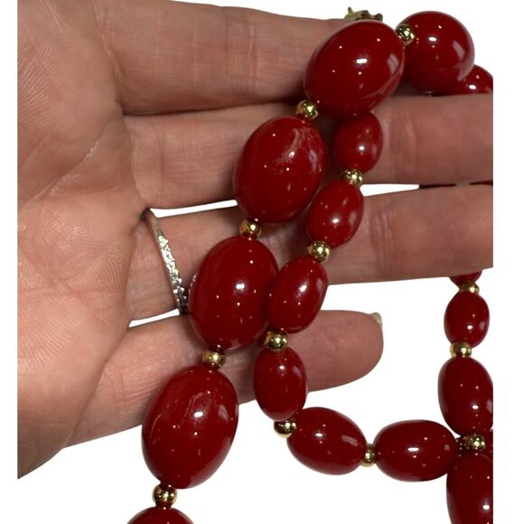 Vintage Necklace Earring Jewelry Lot Napier Monet Bright Red Gold Tone Pierced‎ - Picture 6 of 12